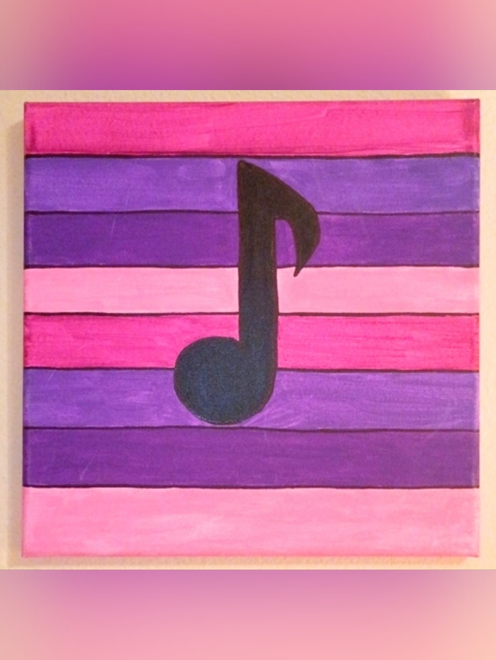 Handmade Pink Purple Musical Note Canvas Art 12x12 Wall Decor Music Room Gift